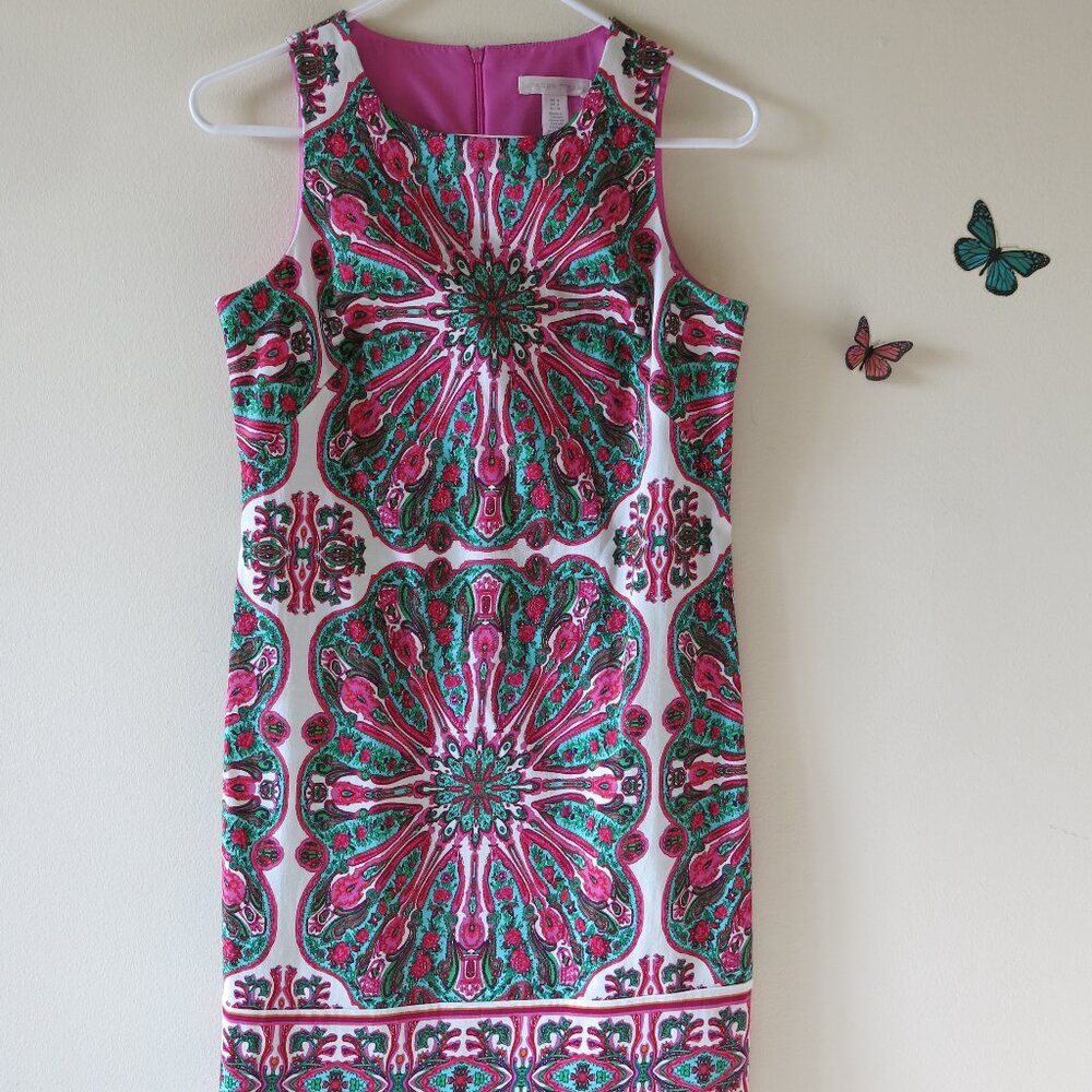 LONDON TIMES Women's Geometric Kaleidoscope Floral Cotton Shift Dress Size 4